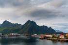 The fishing village of Svolvaer around a harbor on an island in the Vestfjorden Lofoten-Norway Art Print